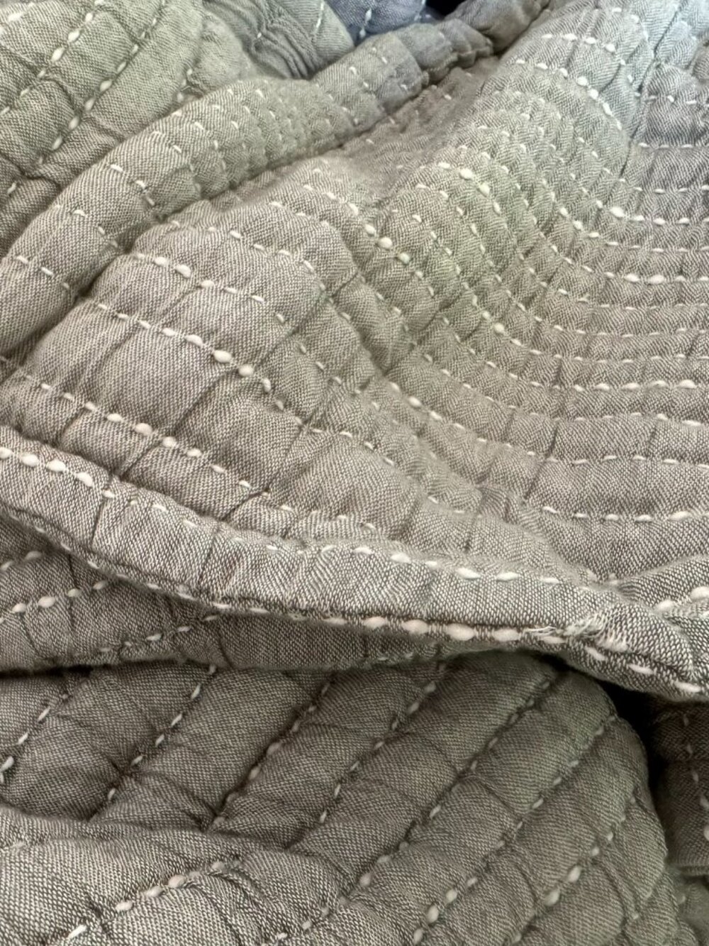 Quince Organic Cotton Channel Stitch Coverlet Set, King/Cal King, Sage/Green - Picture 13 of 13